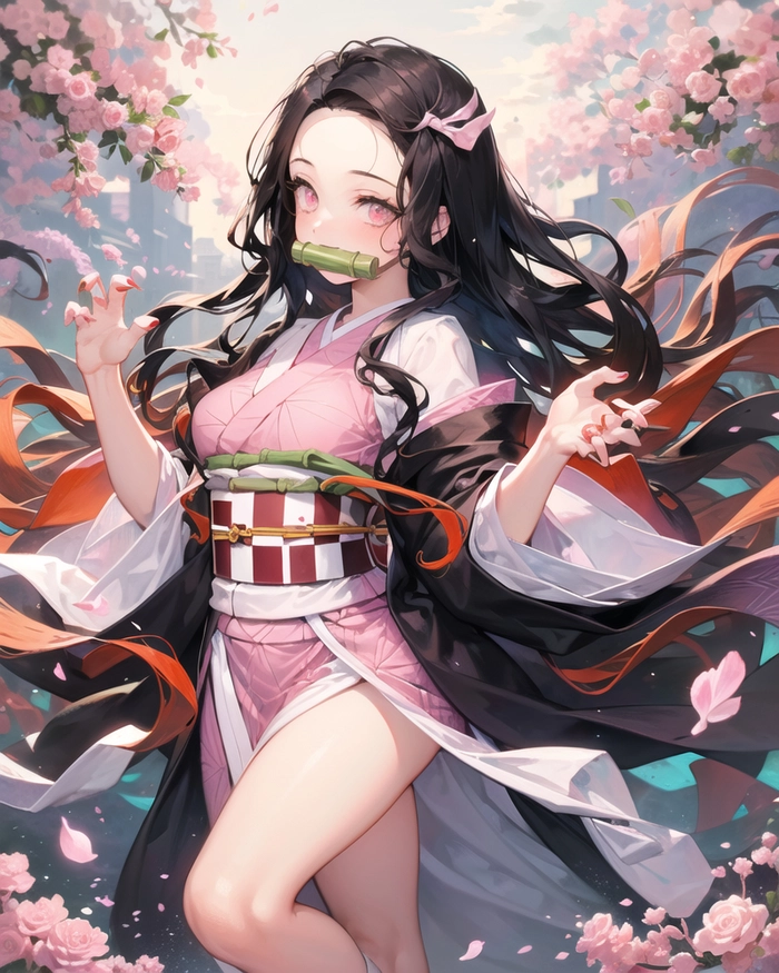 Ảnh Nezuko hóa quỷ chiến đấu