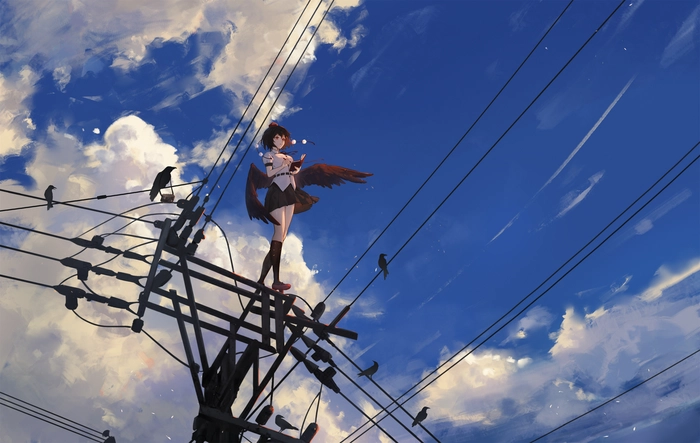 Ảnh anime wibu chill với bầu trời xanh