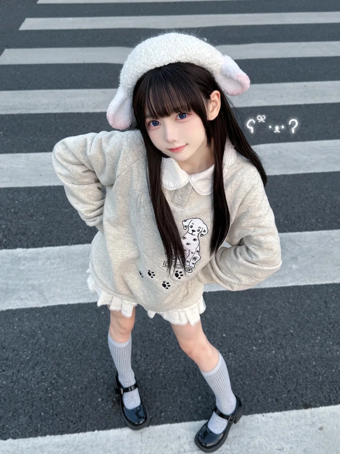 Gái Trung cute với áo len rộng