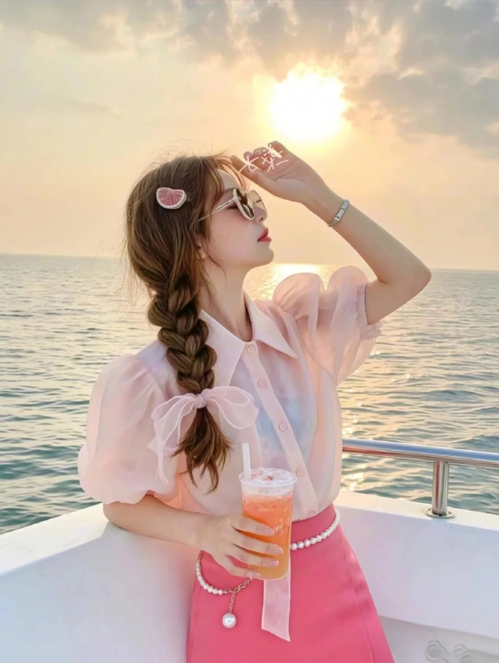 Gái xinh mặc pinky đi biển cực hot