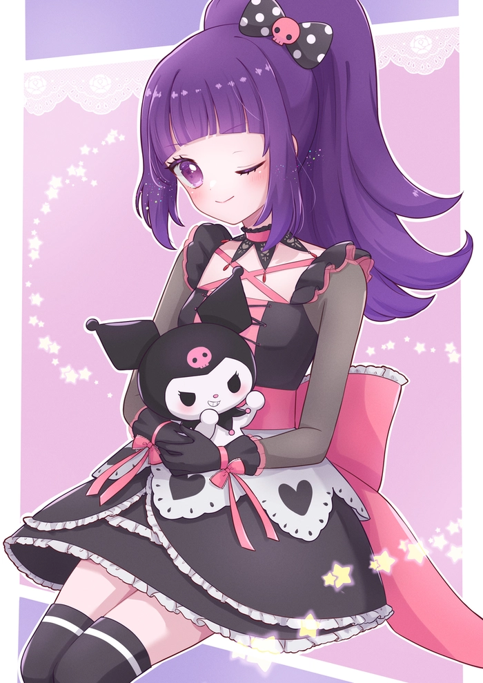 Hình Kuromi cute ngồi ôm gấu
