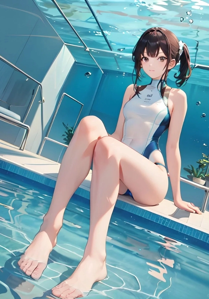 ảnh gái xinh anime bên hồ bơi