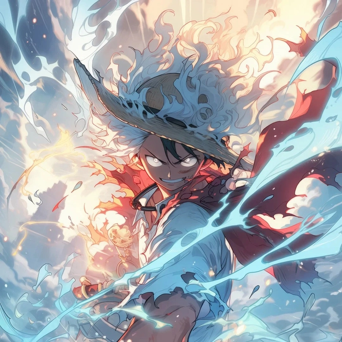 Ảnh anime Luffy gear 5 bùng cháy