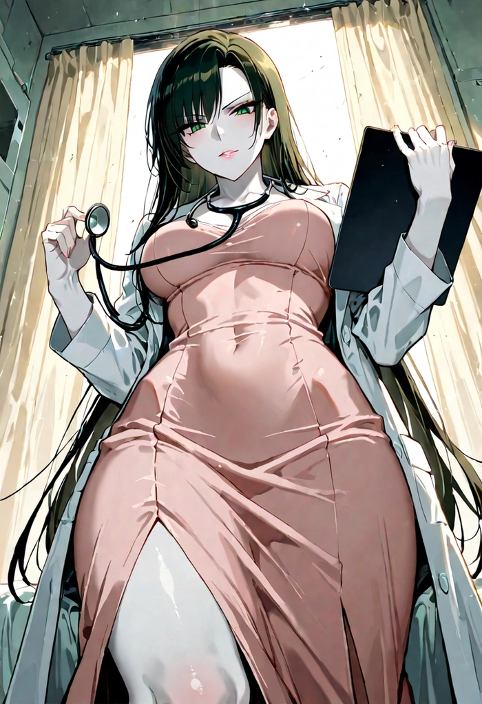 Ảnh anime bác sĩ nữ với biểu cảm lạnh lùng