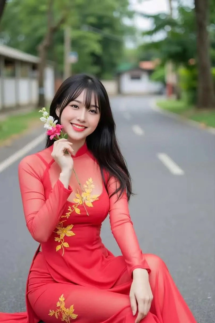 Ảnh gái xinh mặc áo dài tết