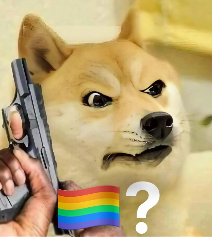 Ảnh meme chó cầm súng biểu cảm