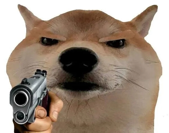 Chó cầm súng meme ngầu lòi