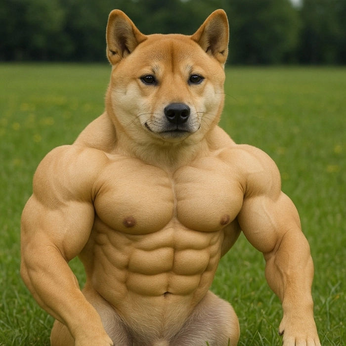 Con chó cơ bắp meme đứng nghiêng