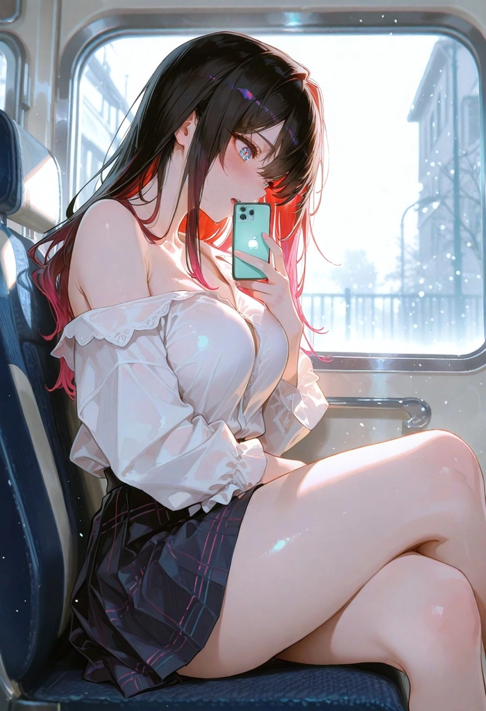 Gái anime váy ngắn ngồi tạo dáng