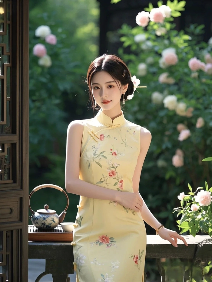 Gái mặc sườn xám cổ cao
