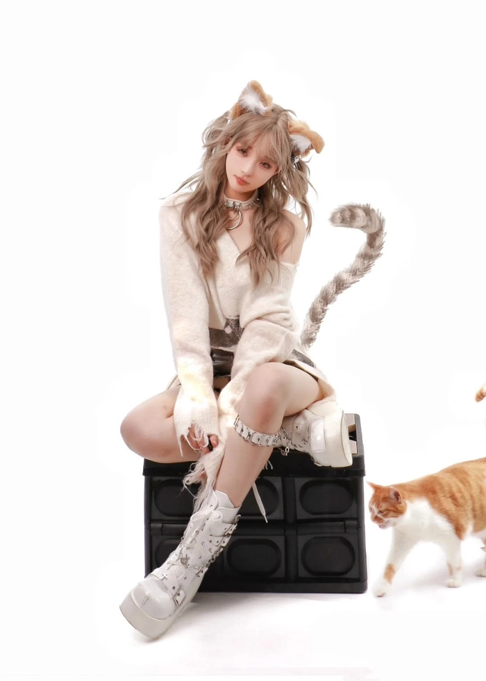 Gái xinh cosplay mèo đen diện tất lưới