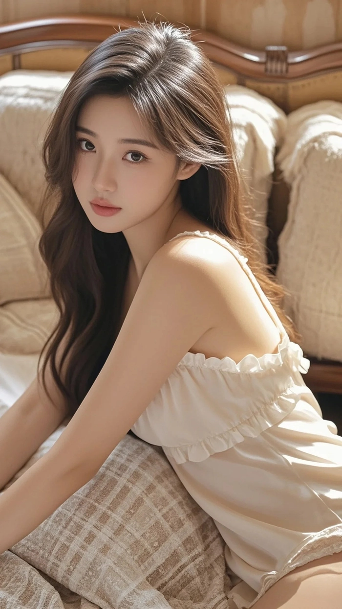 Gái xinh mặc đồ ngủ ren trắng