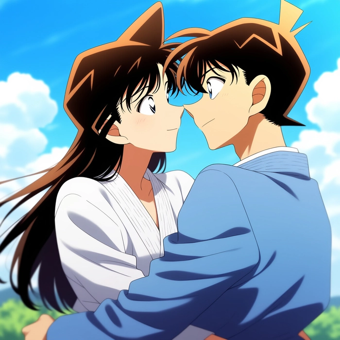 Hình Shinichi và Ran nhìn nhau