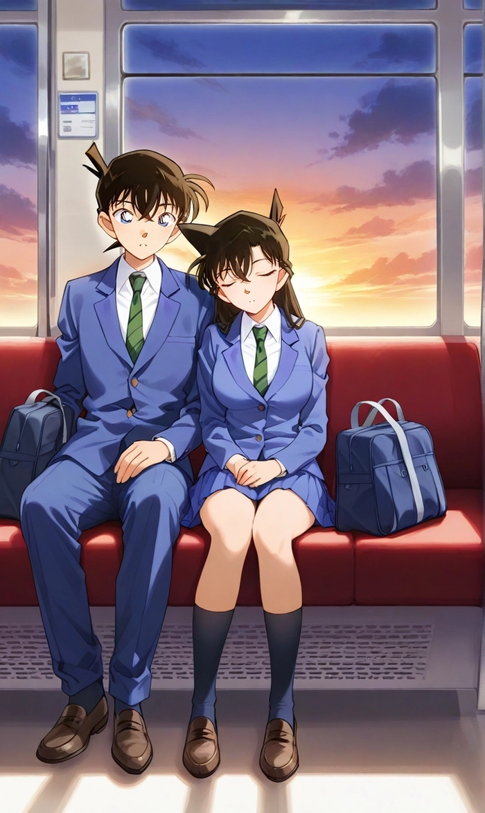 Hình Shinichi và Ran trên tàu điện