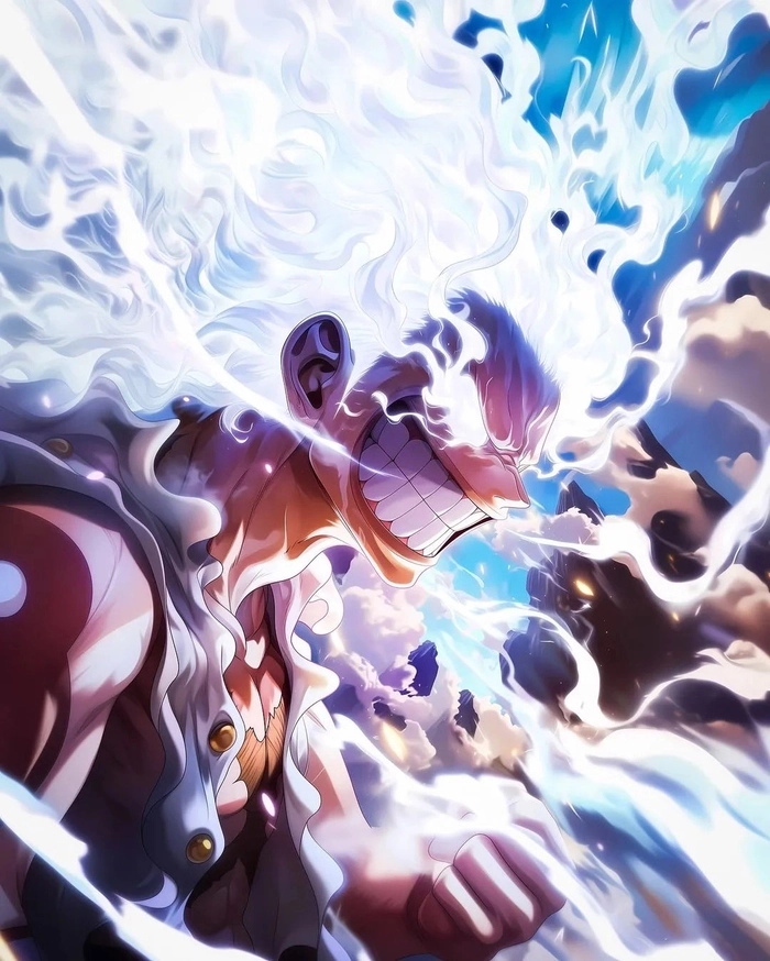 Hình ảnh anime Luffy gear 5 bốc lửa