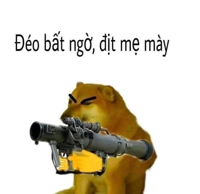 Meme con chó cầm súng troll