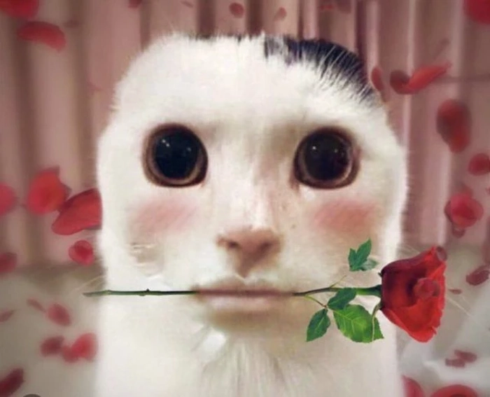 Meme mèo chúc mừng tặng hoa