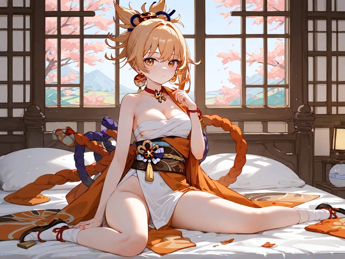 Yoimiya mặc kimono quyến rũ