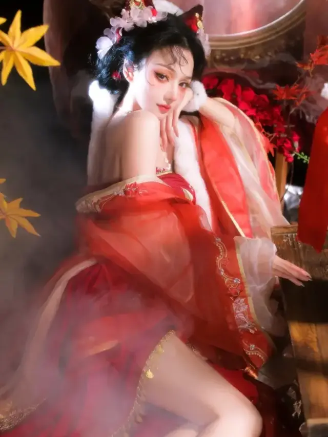 Gái xinh cosplay hồ ly váy đỏ