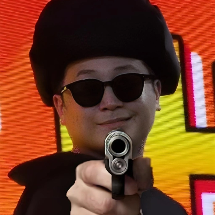 ảnh meme cầm súng đeo kính đen