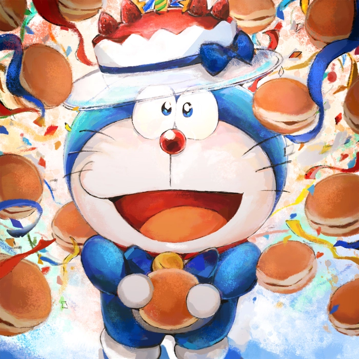 Hình Doraemon ngồi ăn bánh rán