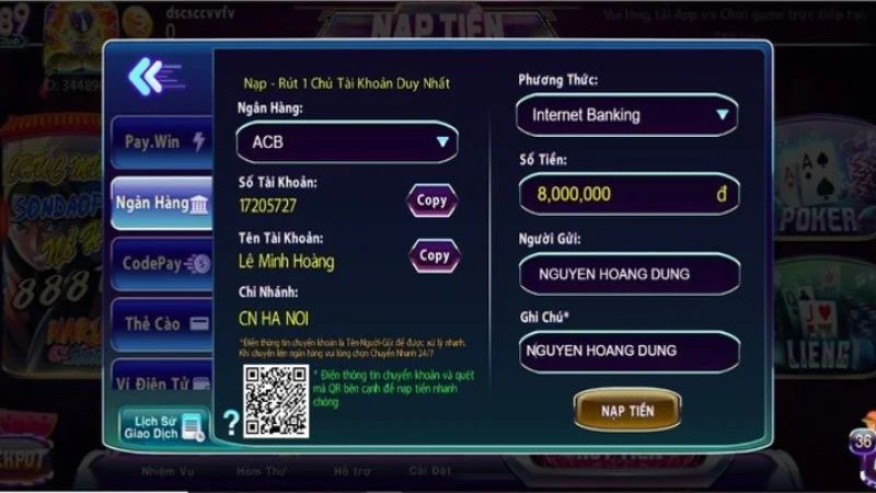 Hướng dẫn nạp tiền 789Club qua ngân hàng