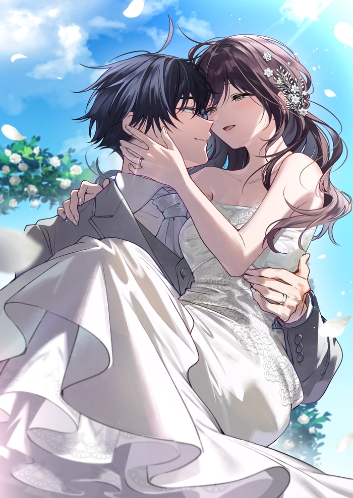 Ảnh anime cặp đôi đen trắng nghệ thuật