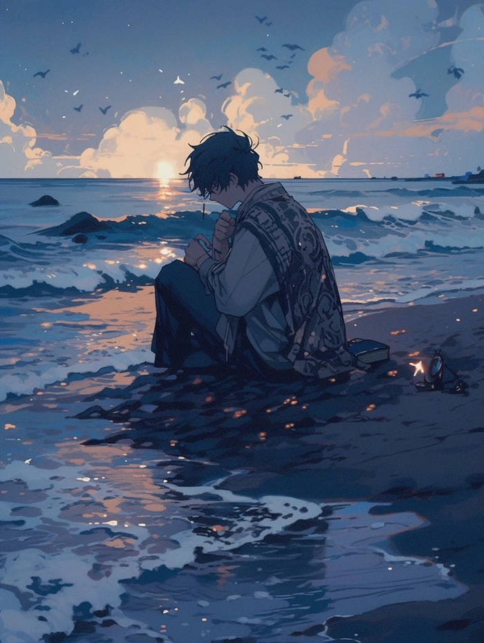 Hình ảnh Sad Boy Anime đen trắng chất nghệ