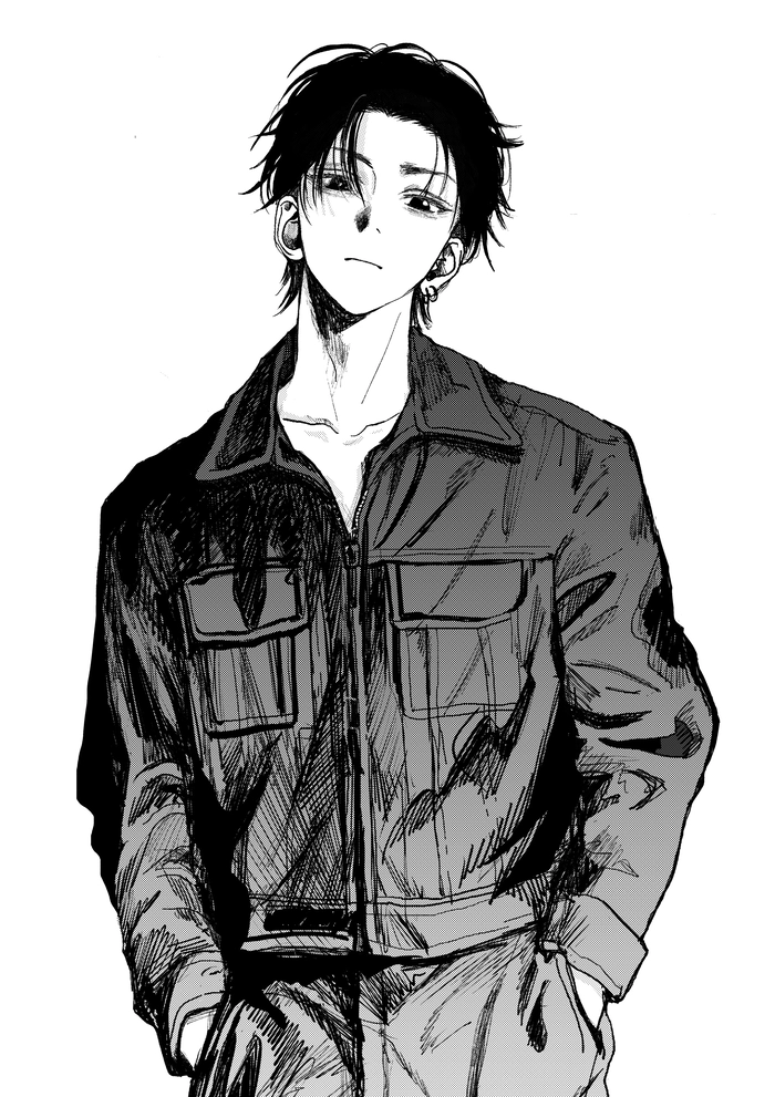 Hình anime nam buồn đen trắng