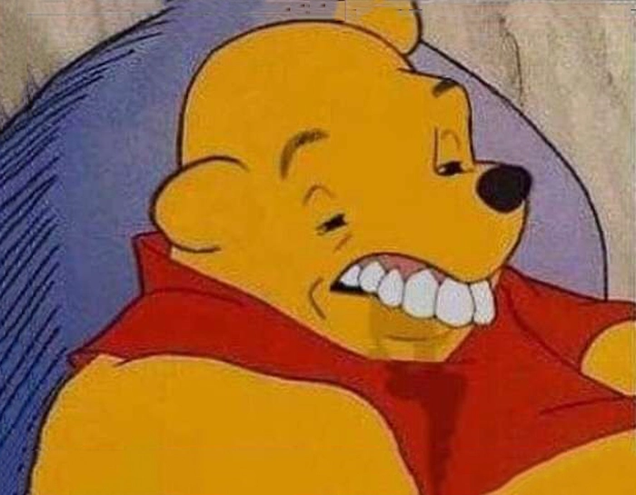 Meme Gấu Pooh cười không nhặt được mồm