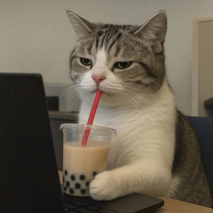 Meme mèo uống trà sữa bá đạo